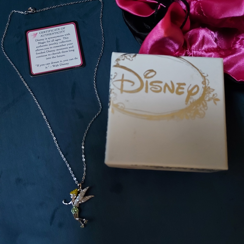 Disney Silver and Green Tinker Bell Necklace